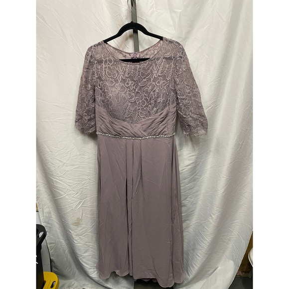 JJ's House Dresses & Skirts - JJ's House dusty  Mauve Lace Chiffon Gown with Rhinestone Belt 3/4 Sleeve Dress